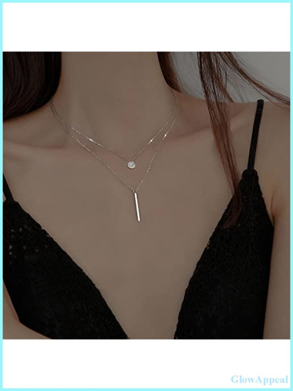 Rose Gold Round Zircon Pendant 925 Sterling Silver Clavicle Chain Double Layer